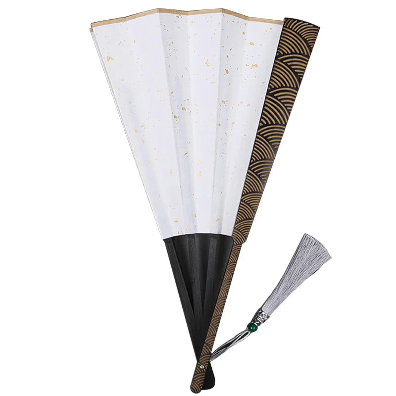 Cravinc 10" Ocean Wave Pattern Folding Fan - Classical Chinese Style Engraving & Retro Design