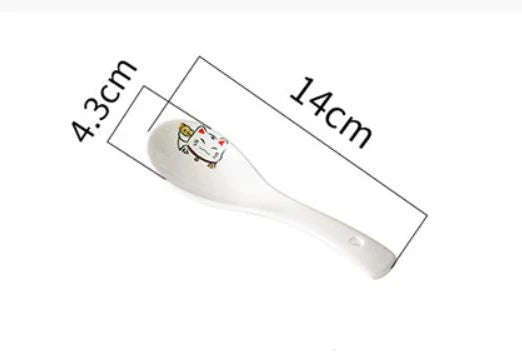 Cravinc 14cm Lucky Cat Ceramic Soup Spoon - White Bone Tableware