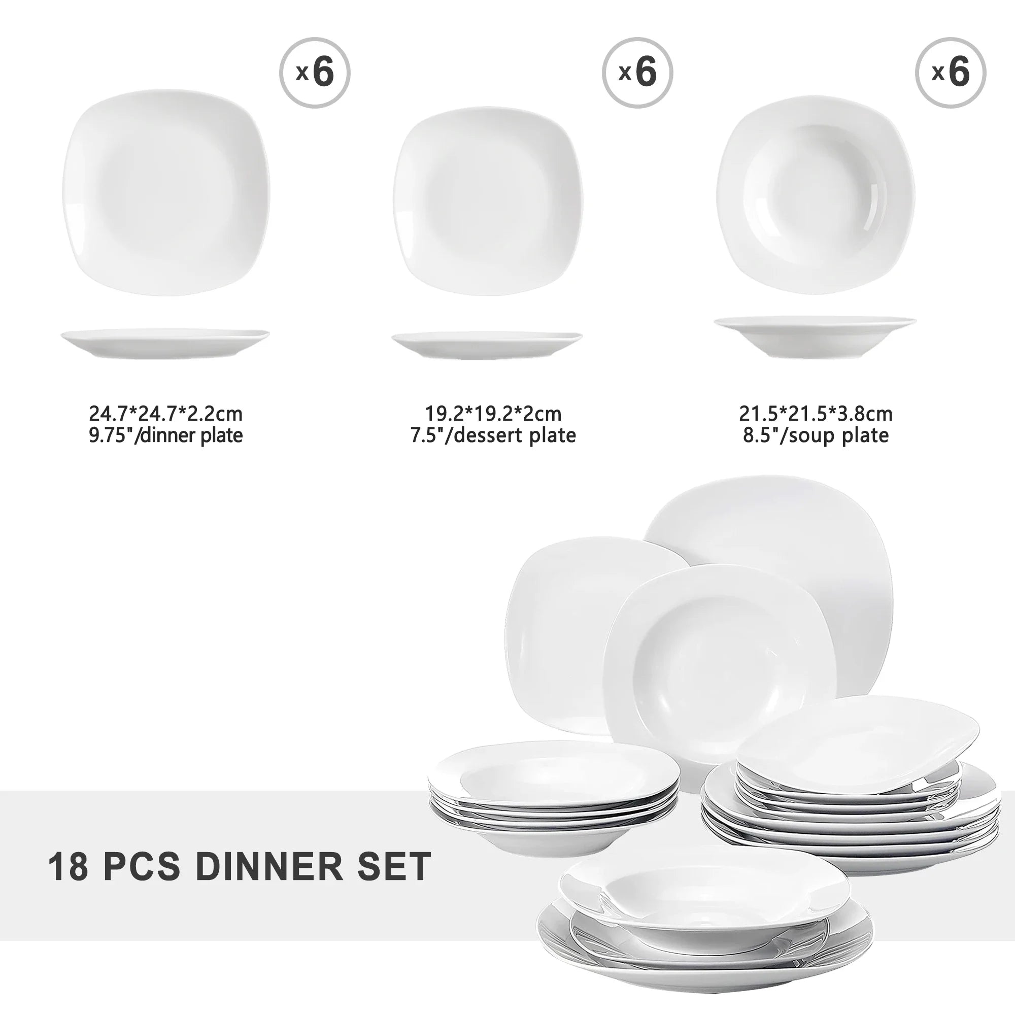 Cravinc 18-Piece Elisa Ceramic Dinner Set for 6