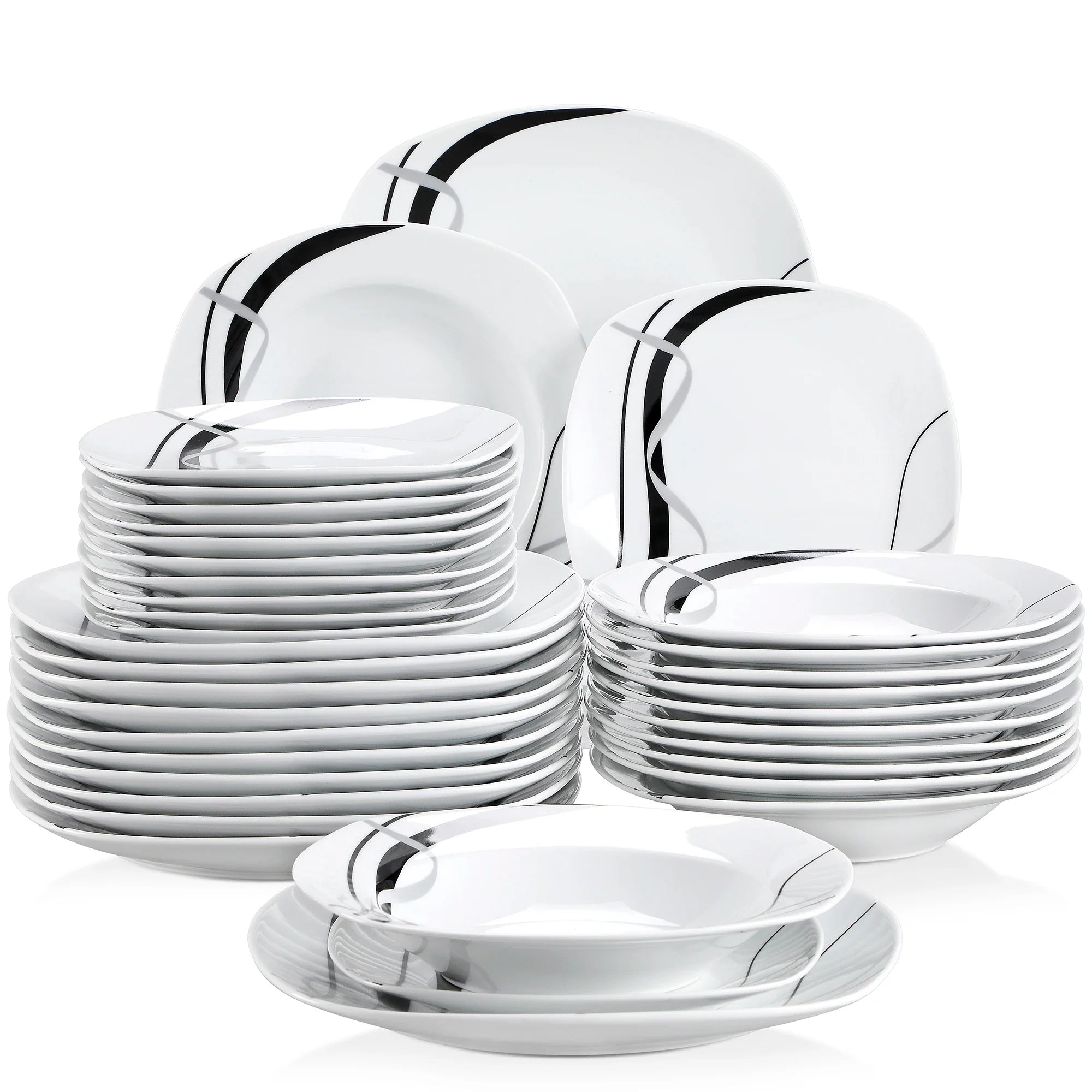 Cravinc 18-Piece Porcelain Ceramic Black Line Tableware Set