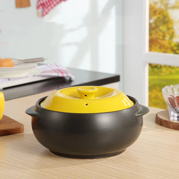 Cravinc 0.5L Ceramic Korean Yellow Casserole Pot for Small Saucepan Cooking