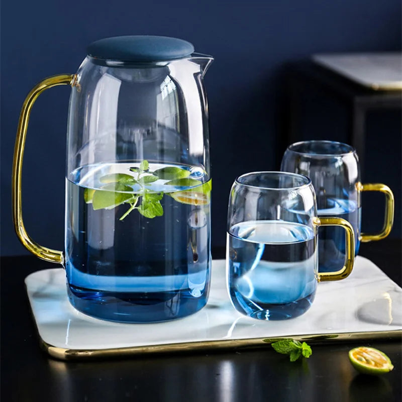 Cravinc 1.4L Glass Kettle with Gold Handle & Gradient Blue Cup