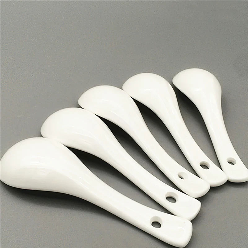 Cravinc 14cm Lucky Cat Ceramic Soup Spoon - White Bone Tableware