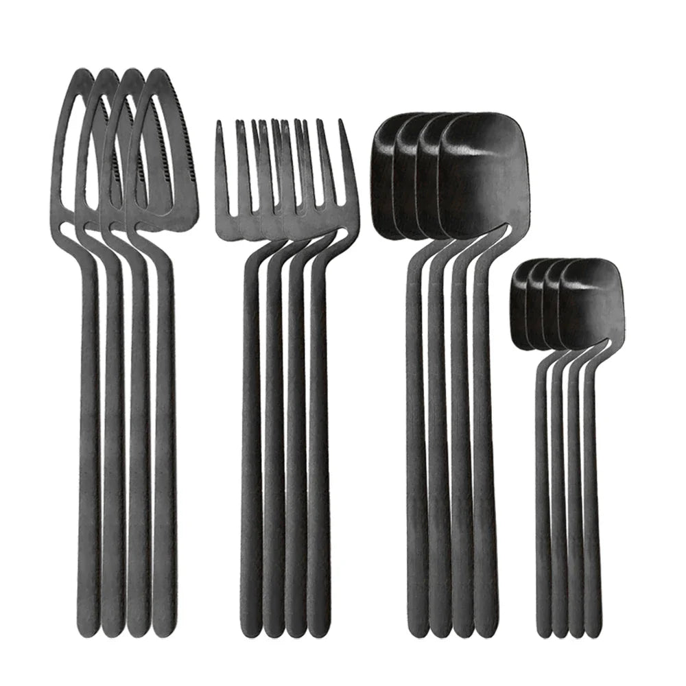 Cravinc 16-Piece Stainless Steel Black Cutlery Set - Sleek Tableware Collection