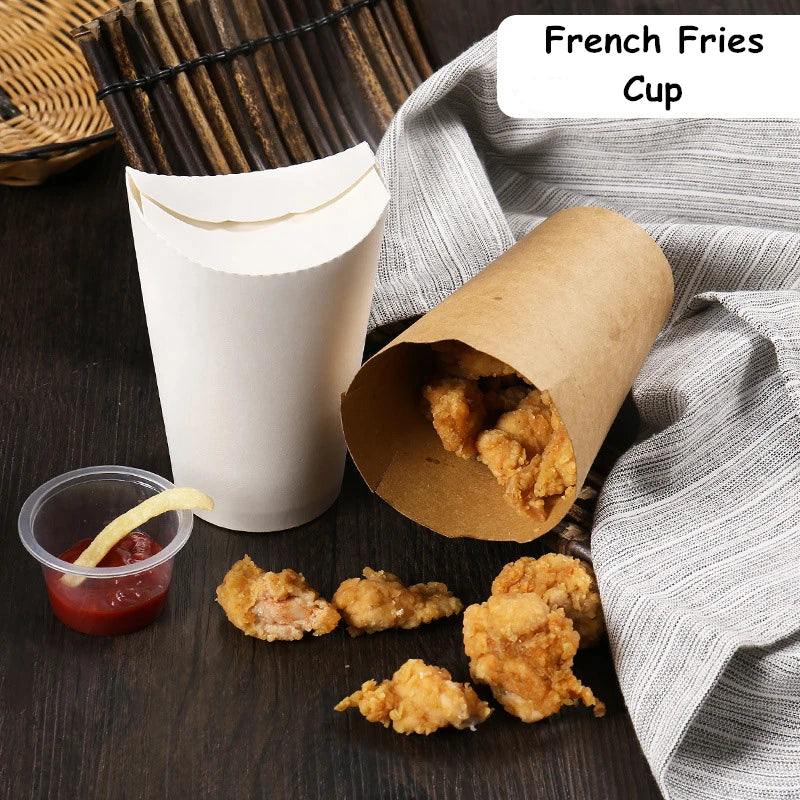 Cravinc 16oz Kraft Paper French Fries Cup, Nugget & Chip Holder