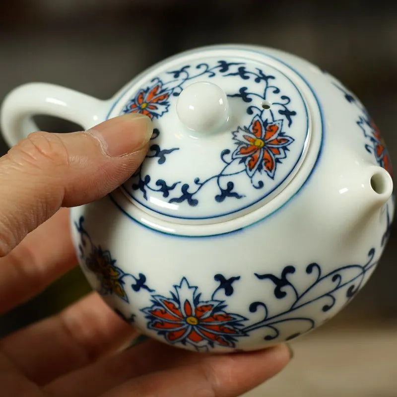 150ML Ceramic Tea Pot Hand-Painted Blue-and-White Porcelain Teapot by Cravinc