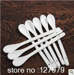 Cravinc 16.5cm Ceramic Long Handle Stirring Spoon White Ice Cream Scoop Medicine Scoops