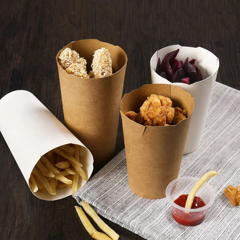 Cravinc 16oz Kraft Paper French Fries Cup, Nugget & Chip Holder