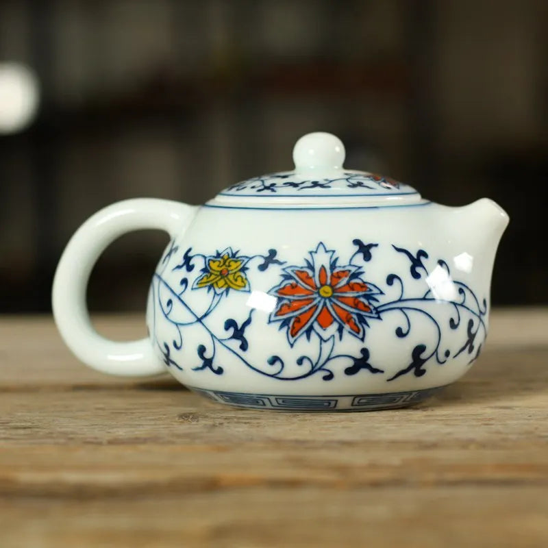 150ML Ceramic Tea Pot Hand-Painted Blue-and-White Porcelain Teapot by Cravinc