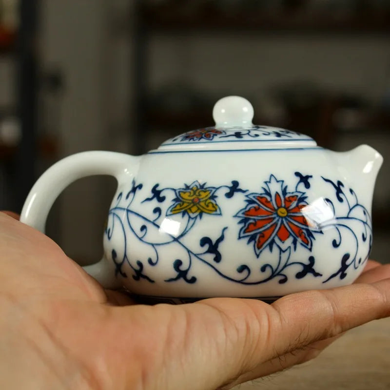 150ML Ceramic Tea Pot Hand-Painted Blue-and-White Porcelain Teapot by Cravinc