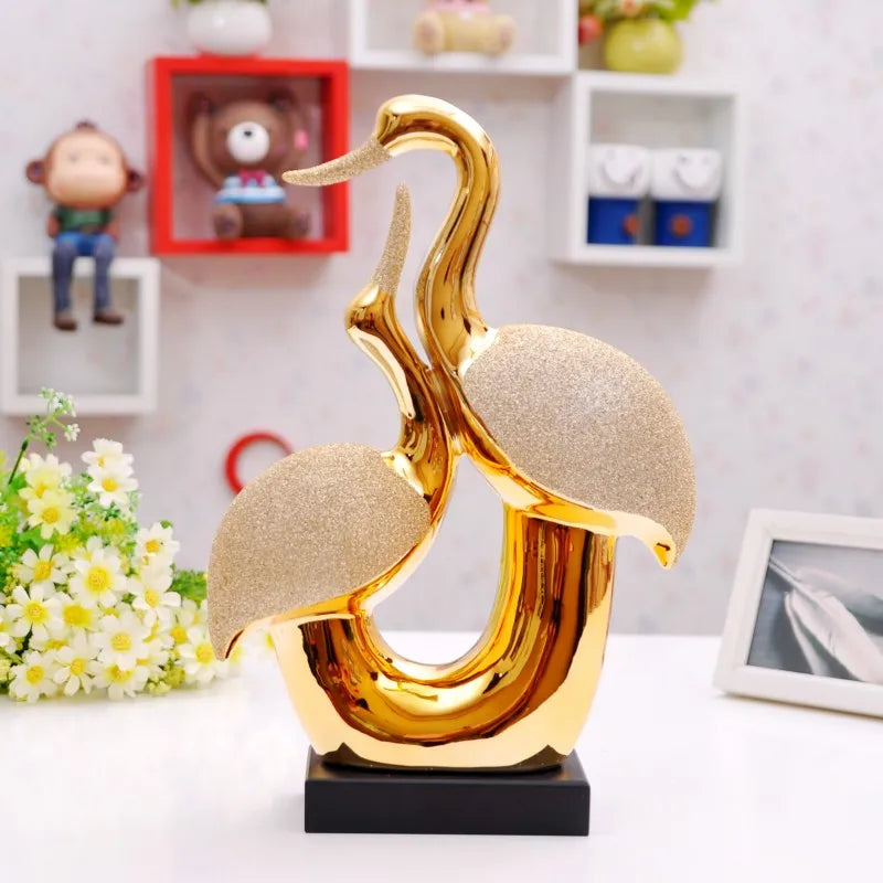 Ceramic Swan Couple Decor, Jingdezhen Living Room Decoration for Valentine's and Wedding Gift - Cravinc