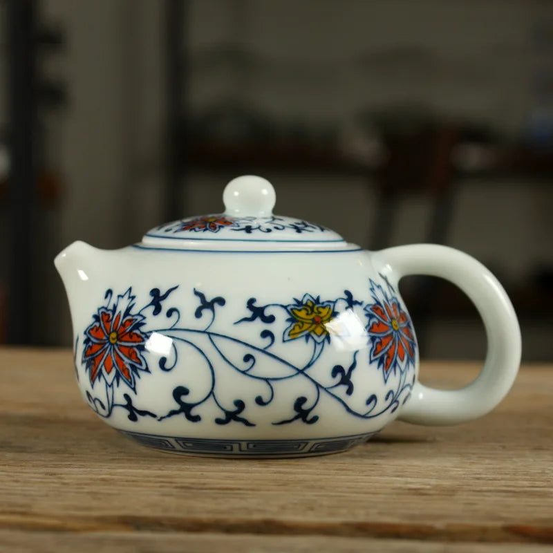 150ML Ceramic Tea Pot Hand-Painted Blue-and-White Porcelain Teapot by Cravinc