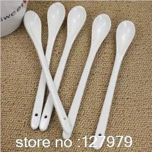 Cravinc 16.5cm Ceramic Long Handle Stirring Spoon White Ice Cream Scoop Medicine Scoops