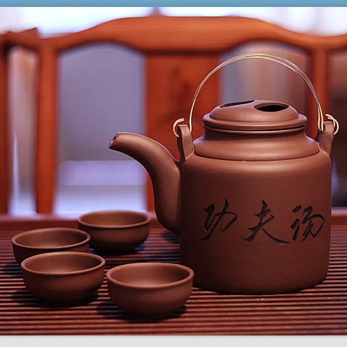 Cravinc 1400ML Yixing Purple Clay Tea Set: Teapot & 4 Cups