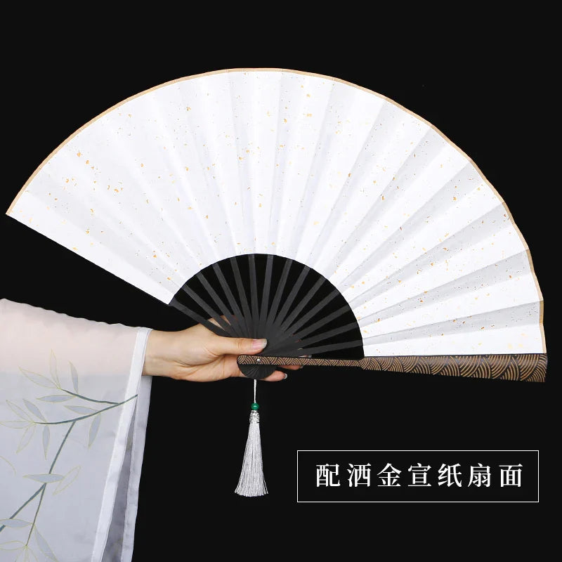 Cravinc 10" Ocean Wave Pattern Folding Fan - Classical Chinese Style Engraving & Retro Design