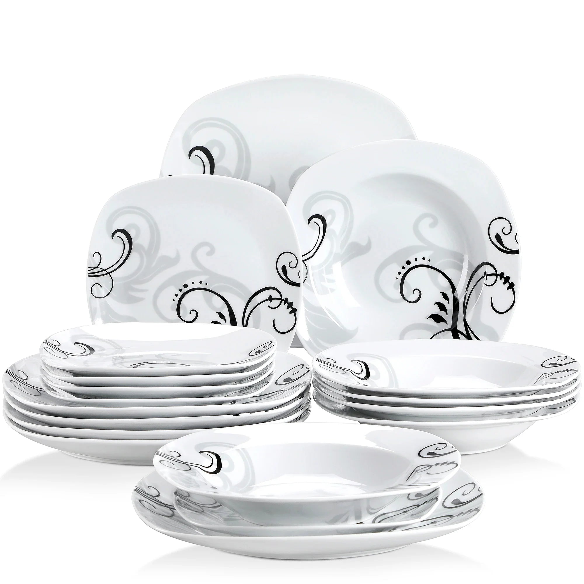 Cravinc 18-Piece Decal Pattern Porcelain Ceramic Dinnerware Set