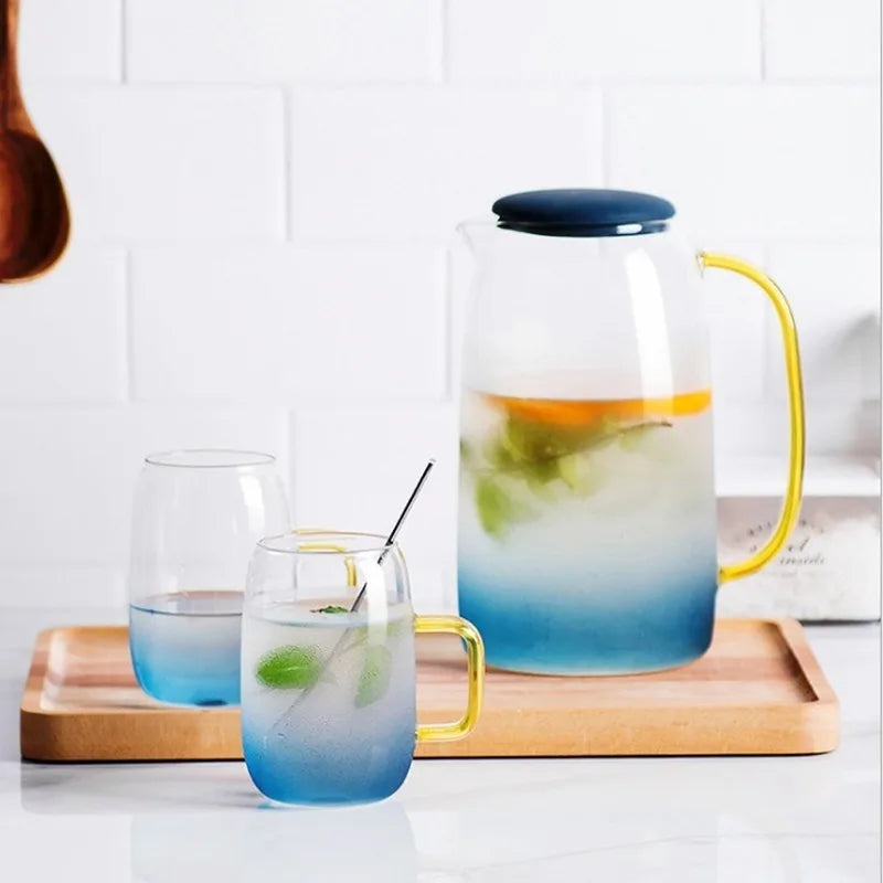 Cravinc 1.4L Glass Kettle with Gold Handle & Gradient Blue Cup