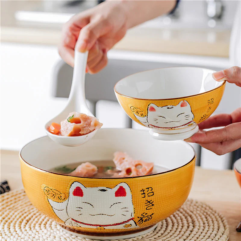 Cravinc 14cm Lucky Cat Ceramic Soup Spoon - White Bone Tableware