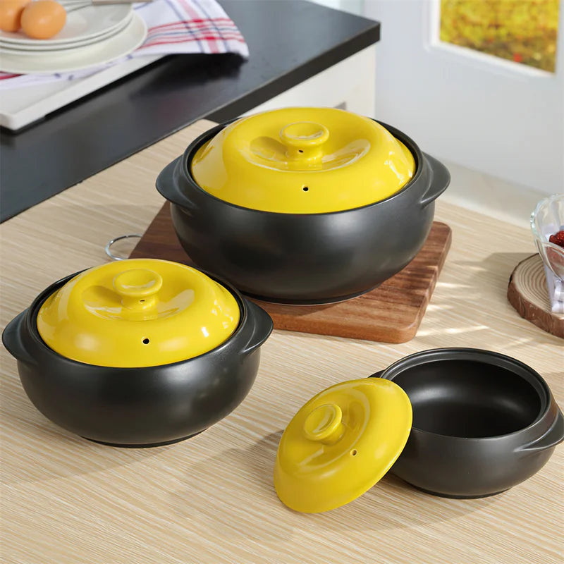 Cravinc 0.5L Ceramic Korean Yellow Casserole Pot for Small Saucepan Cooking