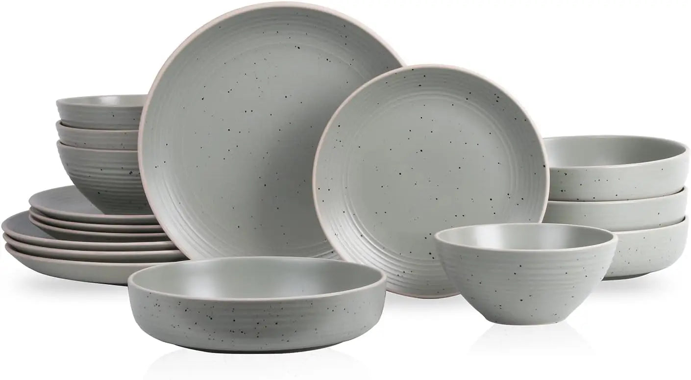 Cravinc 16-Piece Stoneware Dinnerware Set for 4, Modern Round Plates & Bowls