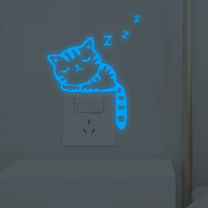 Cartoon Cat Switch Stickers by Cravinc: Luminous Removable Decor for Kids' Bedroom