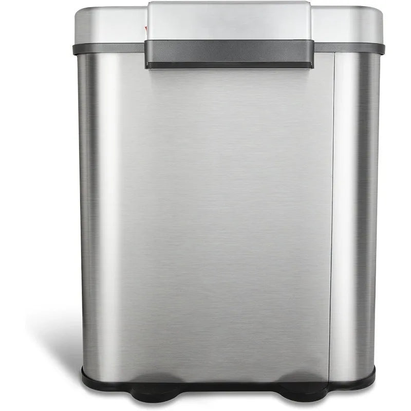 Cravinc 18 Gal Motion Sensor Trash Can/Recycler Silver/Black Stainless Base