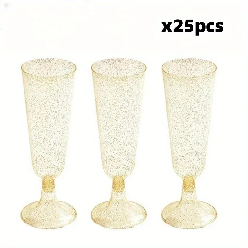 Cravinc 150ml Clear Plastic Champagne Flutes 25pcs - Wedding Party Toasting Glasses