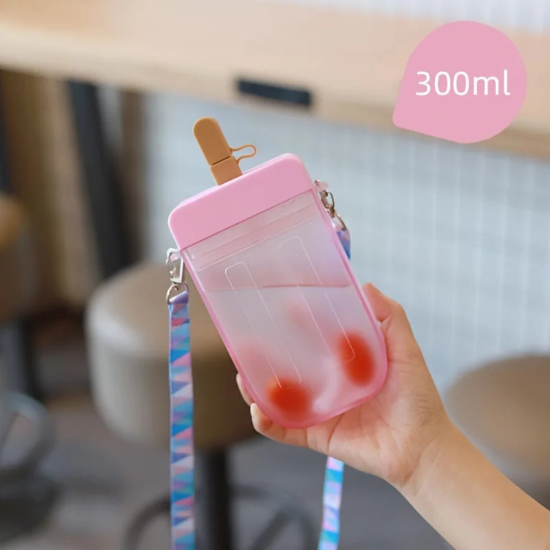 300ml Cravinc Popsicle Plastic Water Bottle with Straw and Strap