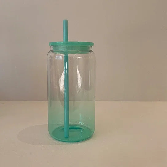 Cravinc 16oz Gradient Color Glass Mason Cup with Lid and Straw