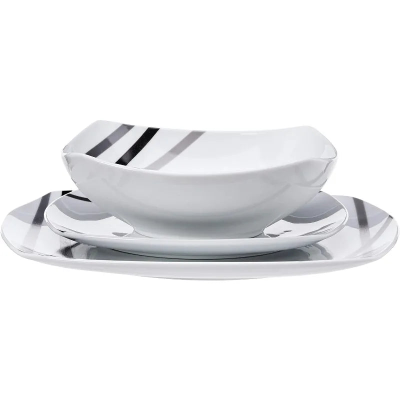 Cravinc 18-Piece Modern Beams Dinnerware Set - Service for 6 - Square Plates and Bowls