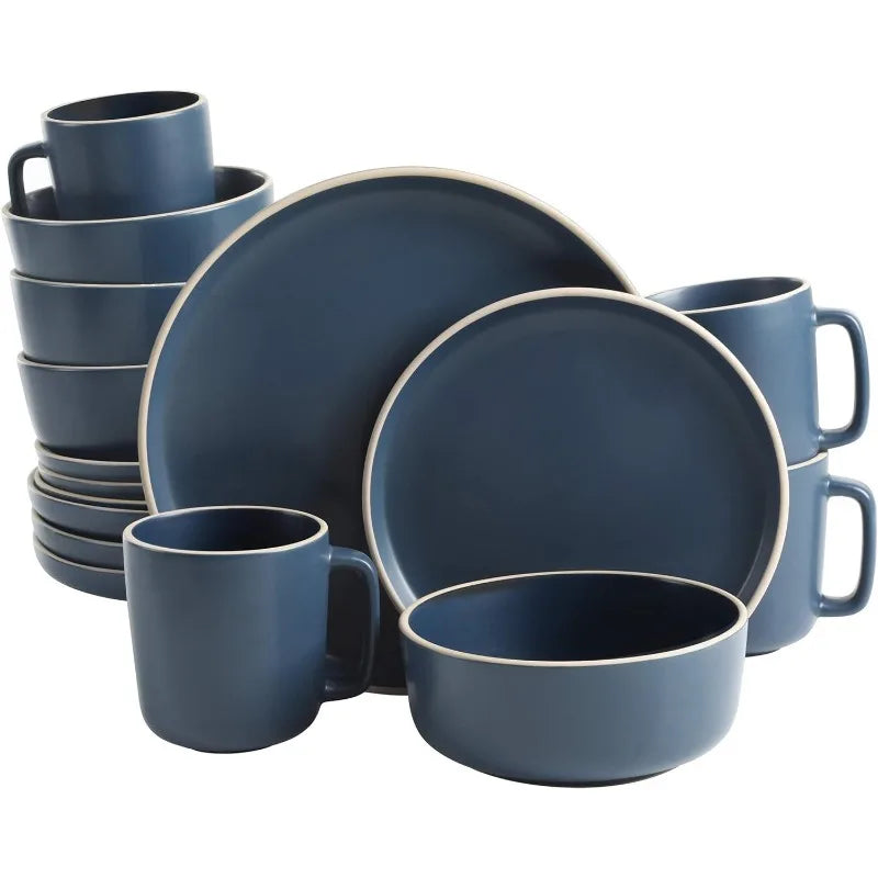 Cravinc 16-Piece Round Matte Stoneware Dinnerware Set for 4, Green