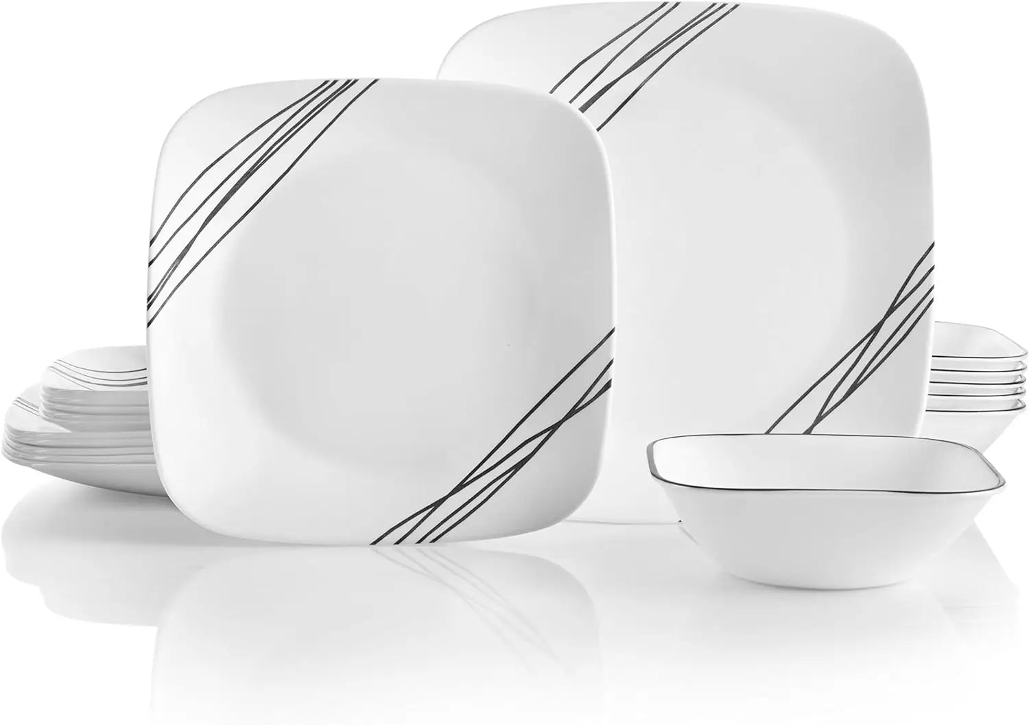 Cravinc 18-Piece Triple Layer Glass Dinnerware Set, Lightweight Square Plates & Bowls