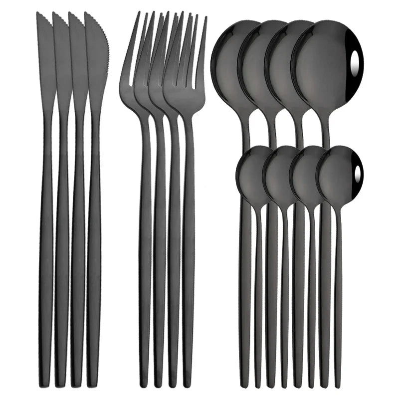 Cravinc 16-Piece Red Silver Stainless Steel Cutlery Set Fork Knife Spoon Dinnerware