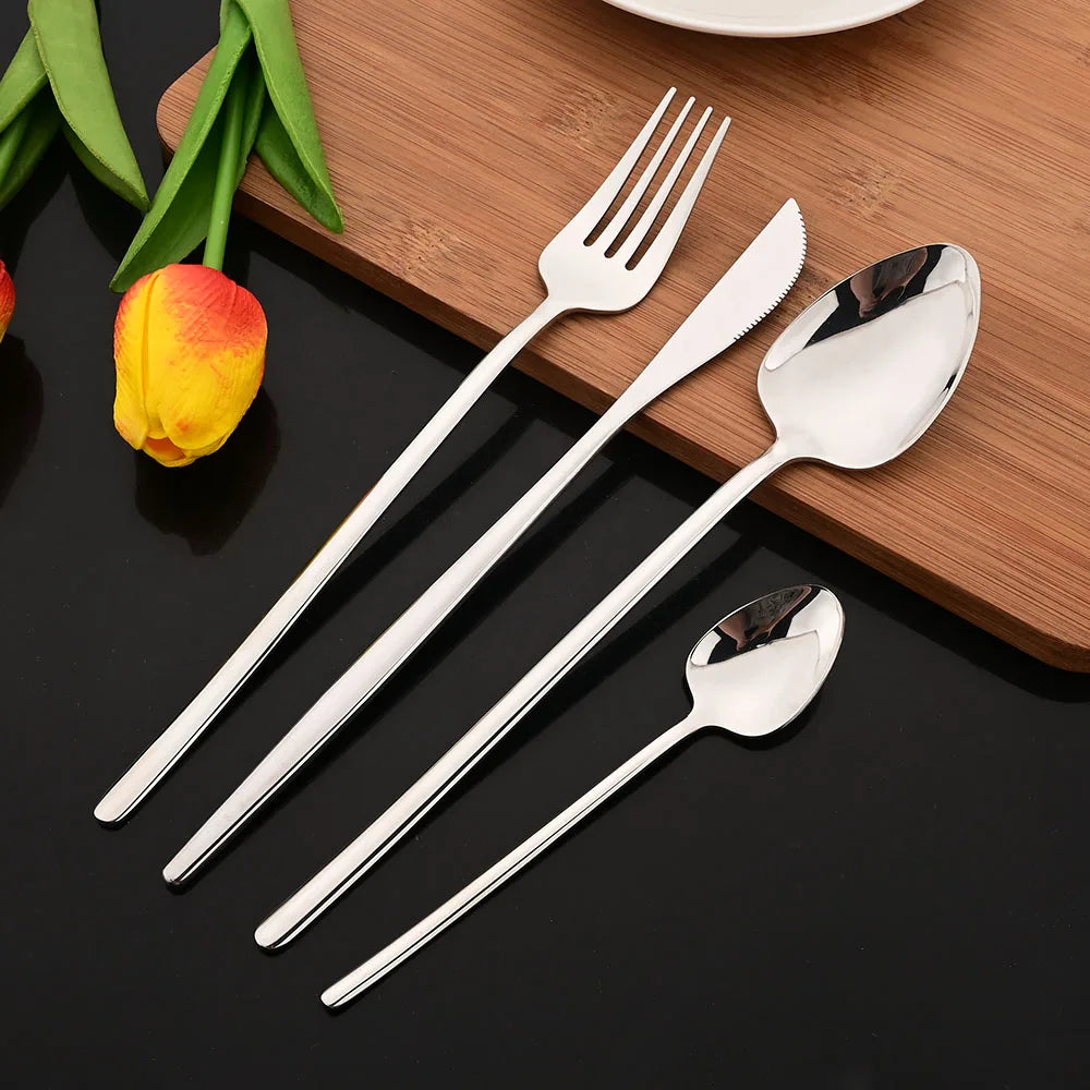 Cravinc 12Pc White Gold Stainless Steel Flatware Cutlery Set Sushi Sticks Dinnerware