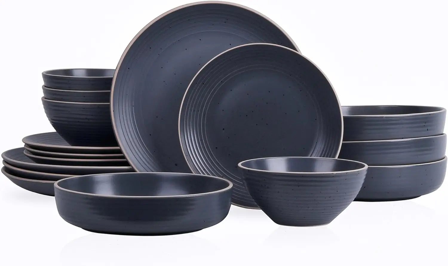 Cravinc 16-Piece Stoneware Dinnerware Set for 4, Modern Round Plates & Bowls