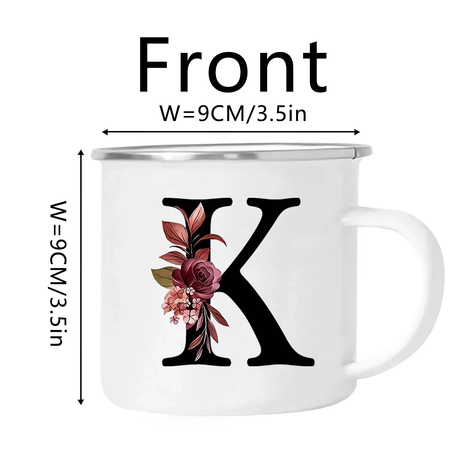 Cravinc 12oz Floral Letters Enamel Coffee Mug with Handle for Camping and Travel