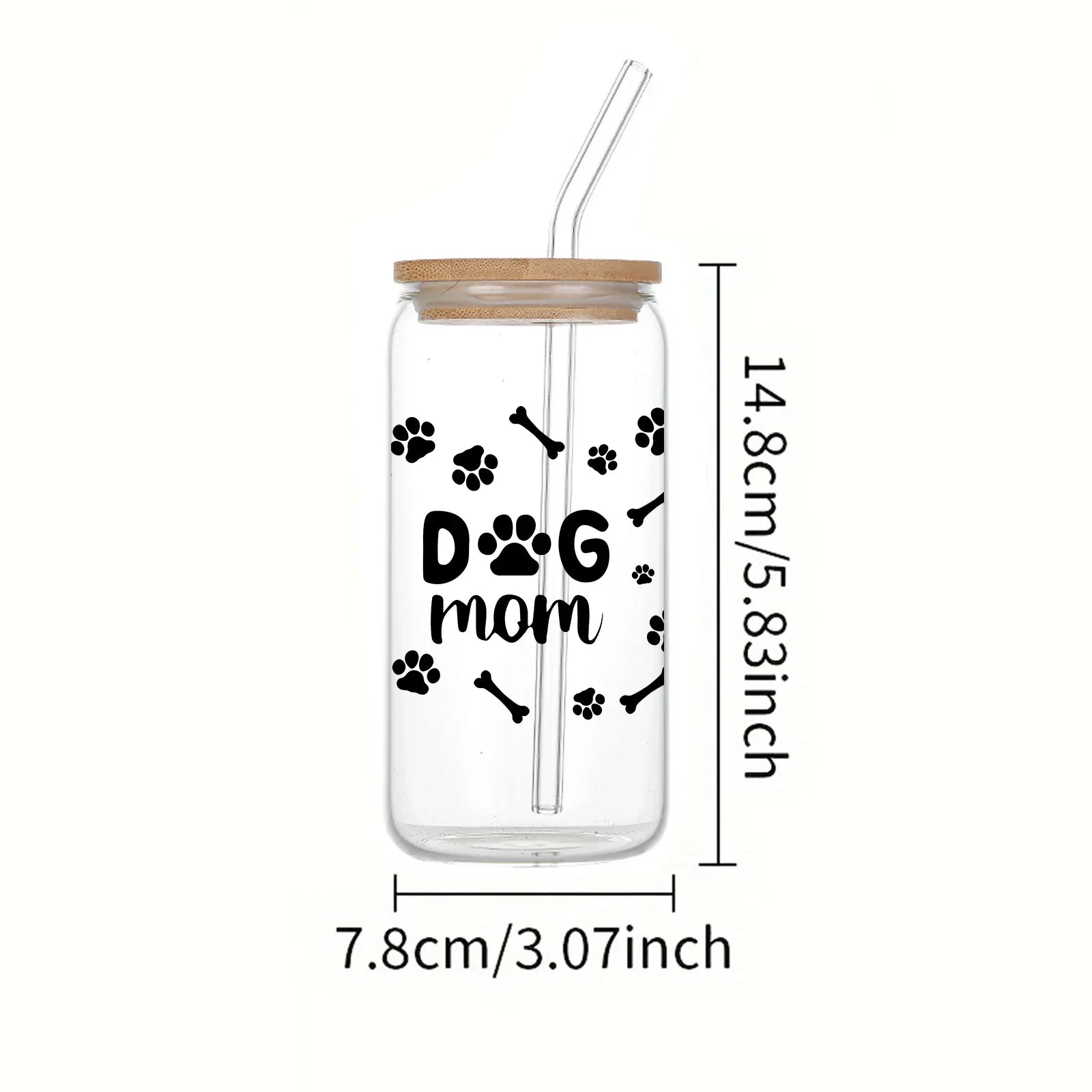 Cravinc 16oz Dog Mom Glass Cup with Lid & Straw - Perfect Gift for Dog Owners