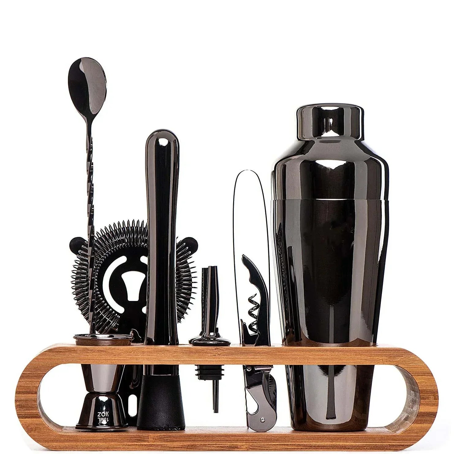 Cravinc 10-Piece Stainless Steel Cocktail Mixer Set in Bamboo Frame