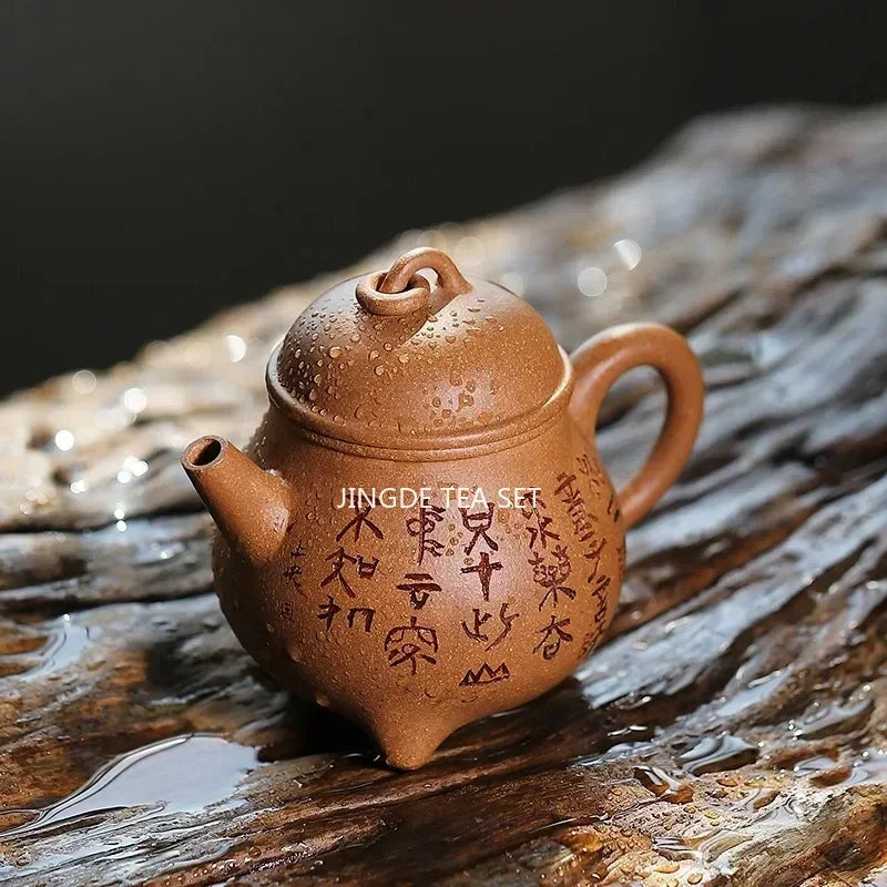 Cravinc 160ml Yixing Purple Clay Teapot, Handmade Three-legged Tripod Tea Pot