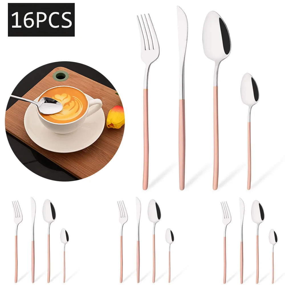 Cravinc 16-Piece Black Gold Stainless Steel Flatware Set