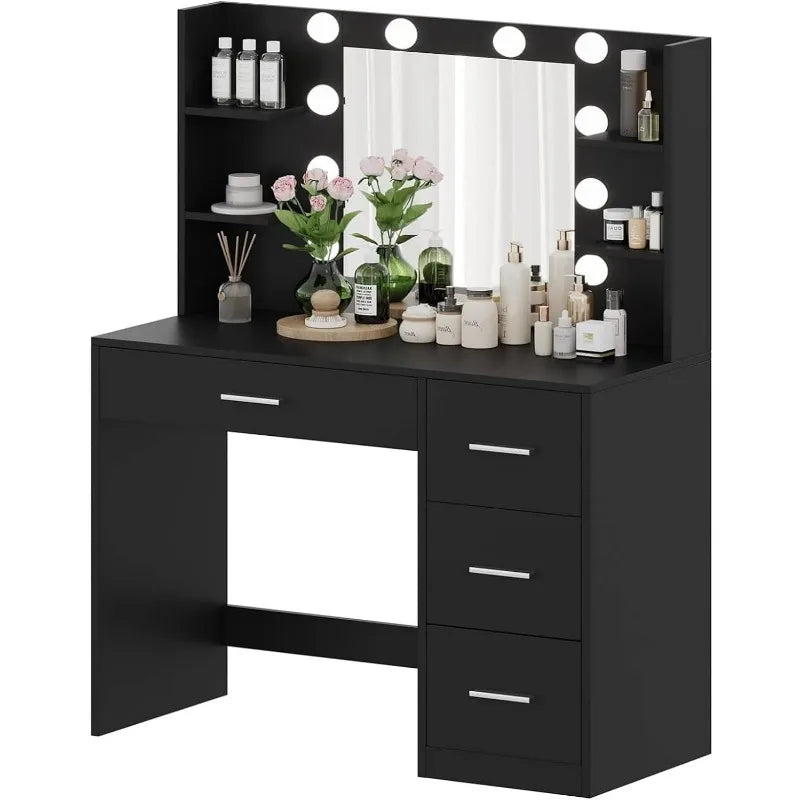 Cravinc  Vanity Desk with LED Lights, 4 Drawers & 6 Shelves