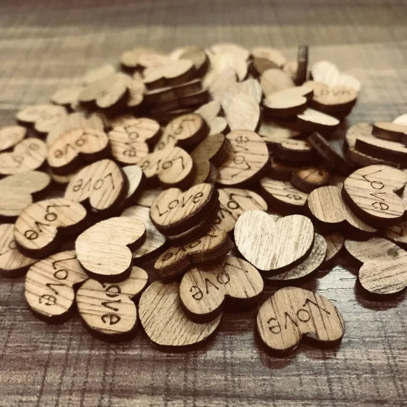 Cravinc 100Pcs Wooden Love Heart Table Scatter Wedding Party DIY Decor