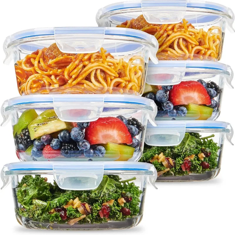 Cravinc 12-Piece Glass Food Storage Containers Set, 32oz Capacity - 100% Leakproof Hinged Locking Lids