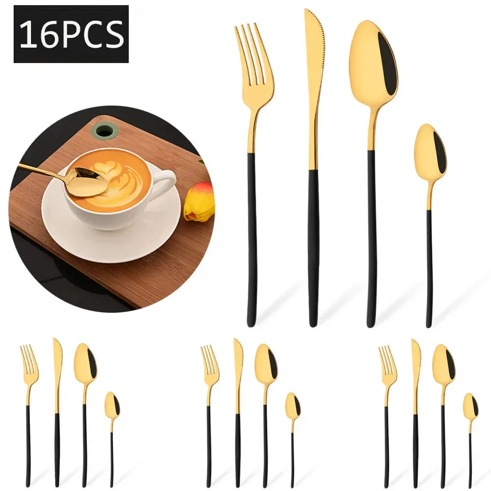 Cravinc 16Pcs Rose Gold Cutlery Set Stainless Steel Dinnerware