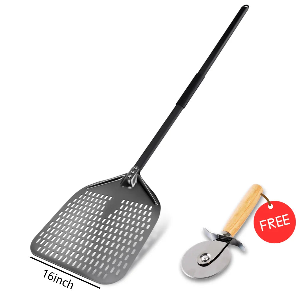 Cravinc 16" Perforated Pizza Peel with Metal Handle - Nonstick Kitchen Tool