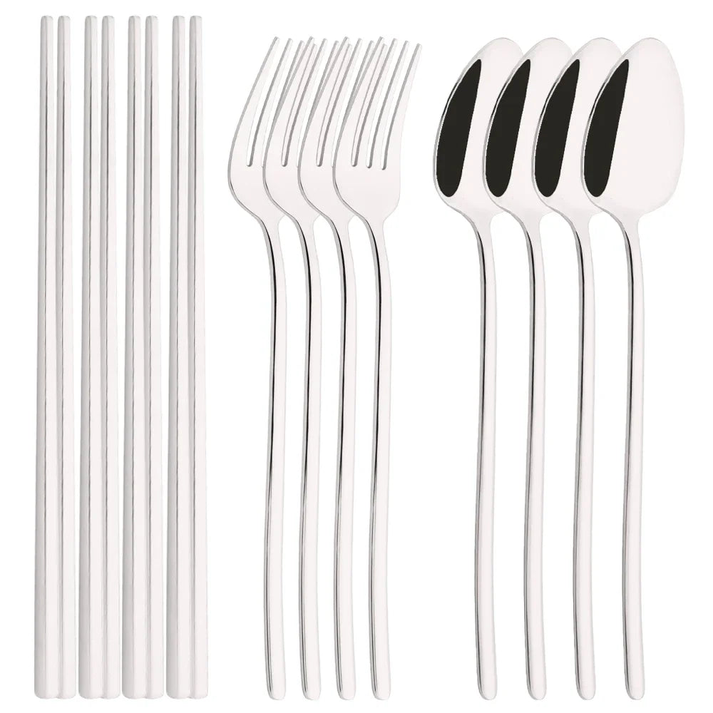 Cravinc 12Pcs Luxury Stainless Steel Cutlery Set in Mirror Black Silver