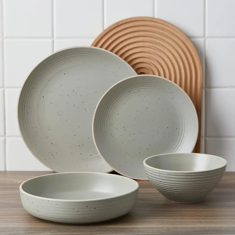 Cravinc 16-Piece Stoneware Dinnerware Set for 4, Modern Round Plates & Bowls