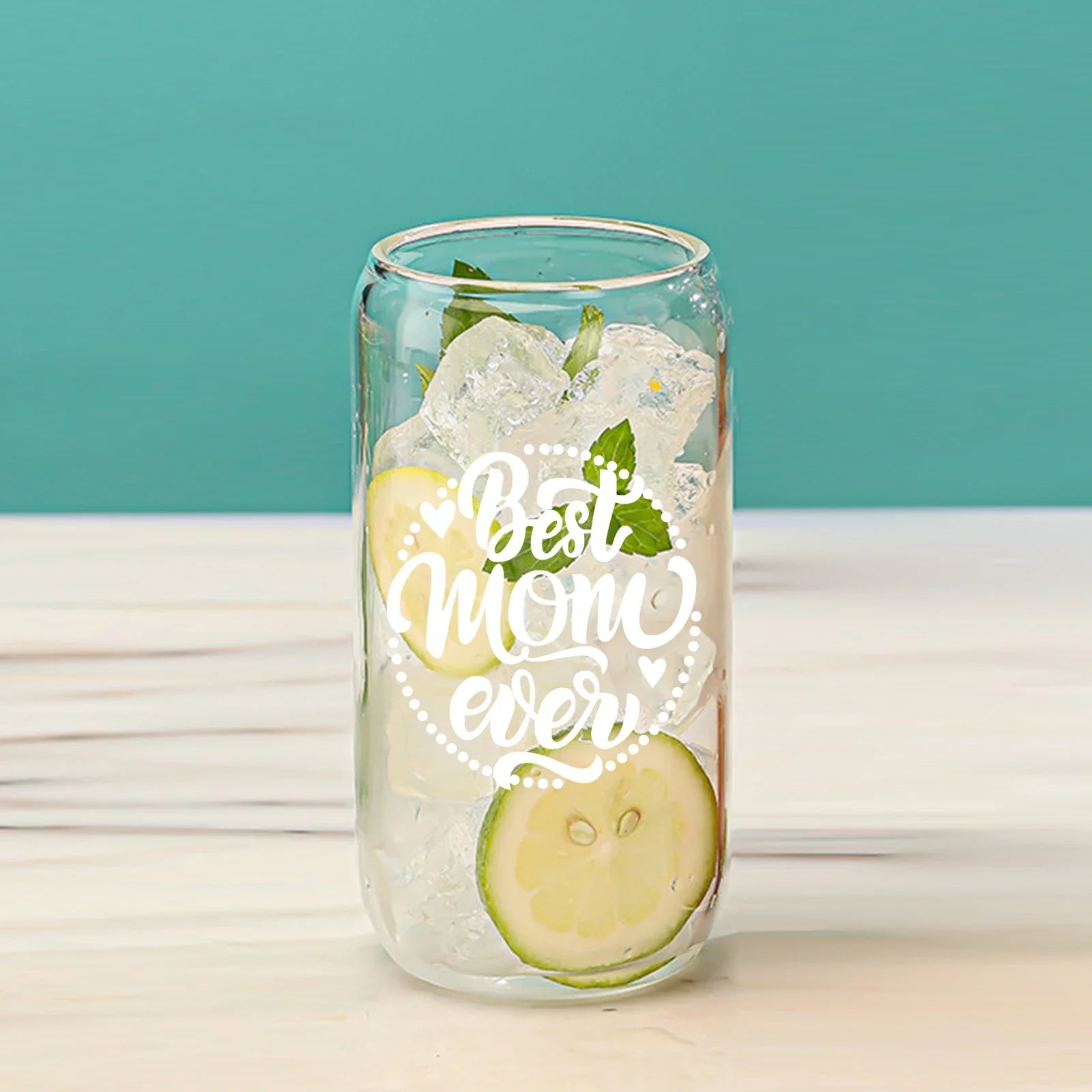 Cravinc 16oz Transparent Drinking Glass with Bamboo Lid & Custom Sticker