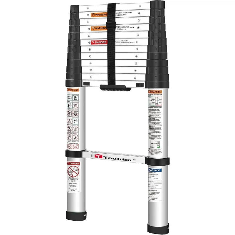 Cravinc 12.5FT Telescopic Aluminum Extension Ladder, One Button Retraction, Soft Close Design.