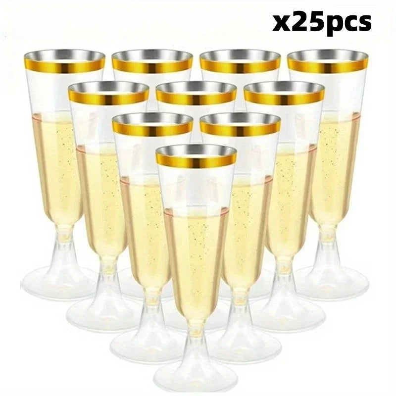 Cravinc 150ml Clear Plastic Champagne Flutes 25pcs - Wedding Party Toasting Glasses